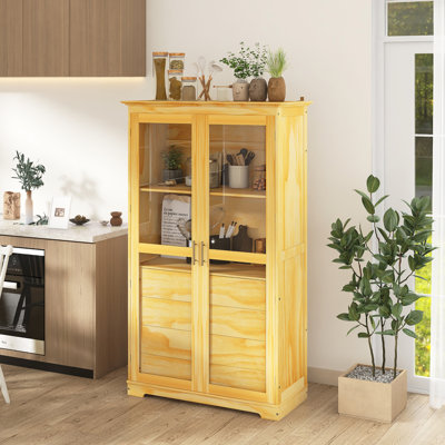 44.7" W Farmhouse Kitchen Pantry Storage Cabinet With 4 Built-In Drawers,Glass Door by Latitude Run