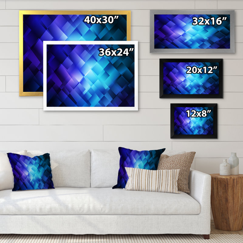 Dark Blue Rectangular Vortex - Picture Frame Print on Canvas, Black Picture Framed Canvas, 8" H x 12" W x 1" D