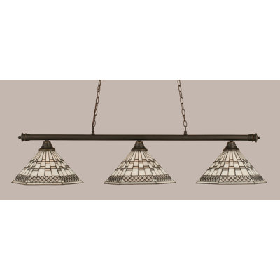 Barre d'éclairage 3 lumières Oxford au fini nickel brossé avec verre d'art étain 16 po
