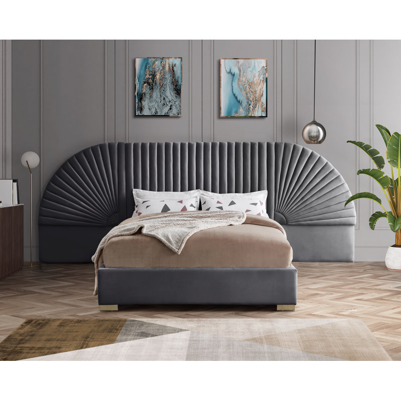 Upholstered Panel Bed, King, Grey Velvet