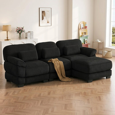 104" Cloud Modular L-Shaped Sectional Sofa 3-Seater with Ottoman and Corduroy Fabric