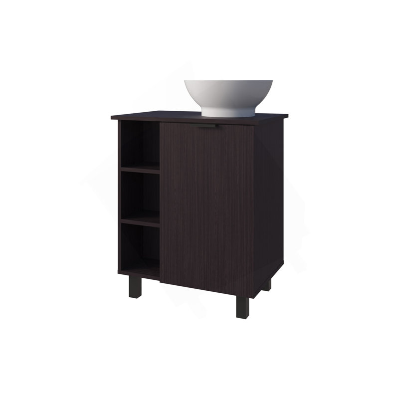 FM FURNITURE Pinal Bathroom Vanity, Single Door, 8 Storage Shelves (6 Open + 2 Closed), Open Storage Design, Wengue, Wenge