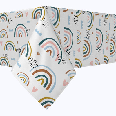 Rectangular Tablecloth, 100% Cotton, 52X104", Rainbows & Hearts