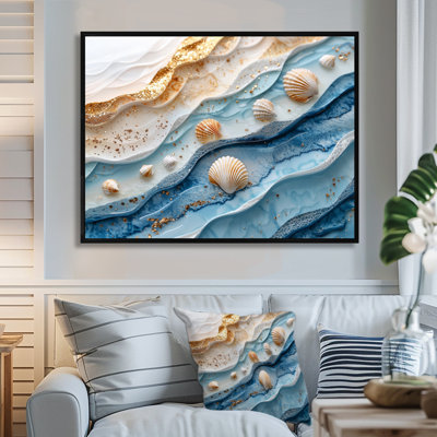 Abstrait coquillage et plage vue aérienne V - art mural côtier pour le salon