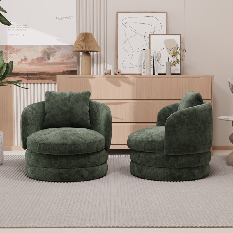 Wide Modern Upholstered Soft Swivel Barrel Chair Accent Chair(Set Of 2), Green