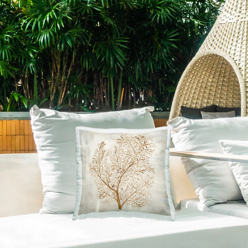 Beige Tides Botanical Outdoor Printed Pillow design by Hannah Dawson