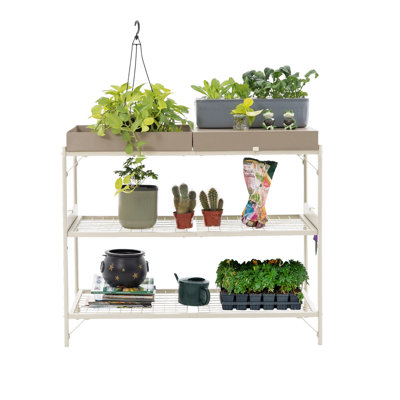 2-Tier Metal Outdoor Potting Bench Table