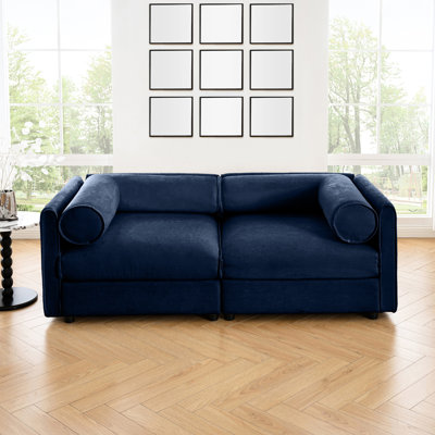 Stylish 2 In Blue Chenille With Hidden Storage, And Chic Modern Storage Blue, Cylindrical For A Relaxing Feel