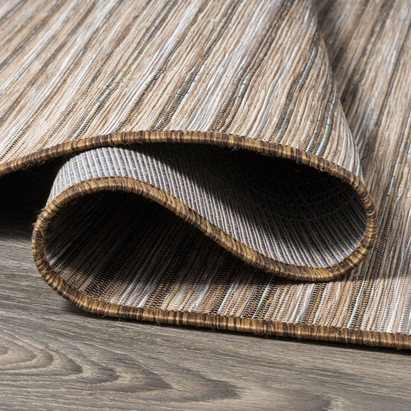 Amoroso Modern Farmhouse Pinstripe Natural/Brown Indoor/Outdoor Rug, Rectangle 5'3" x 7'6"