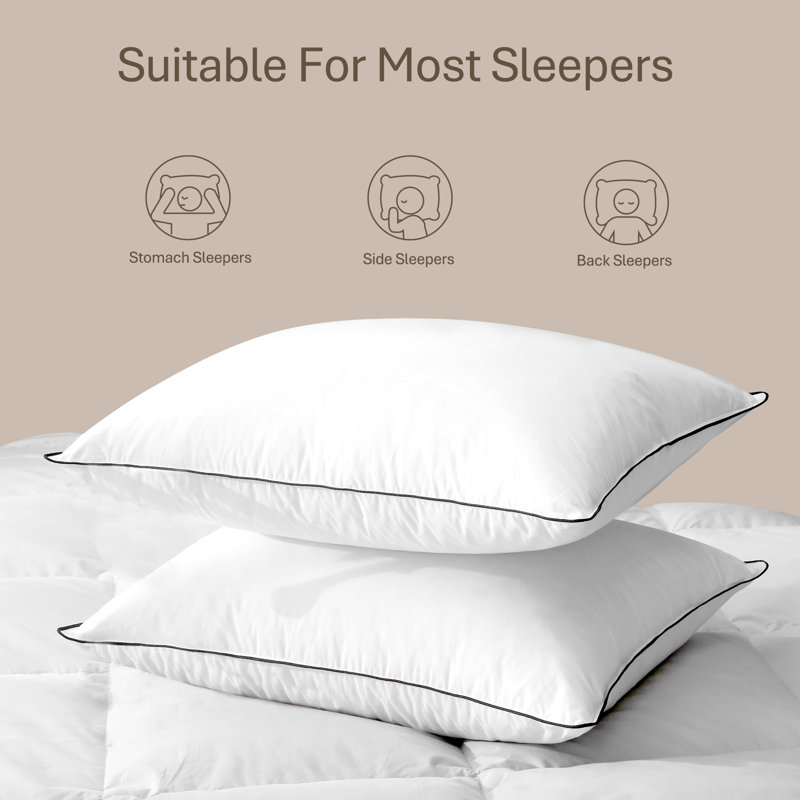 100% Organic Cotton Cover Feather and Goose Down Blend Medium Support Bed Pillow, Queen Pillow: 20" x 30"