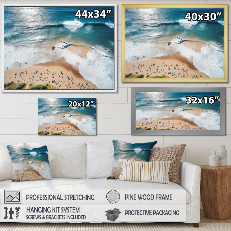 Bleu plage vue aérienne Majesty IV - plage et océan, art mural, Cadre d'angle fermé noir, H 30 po x l 40 po x P 1,5 po