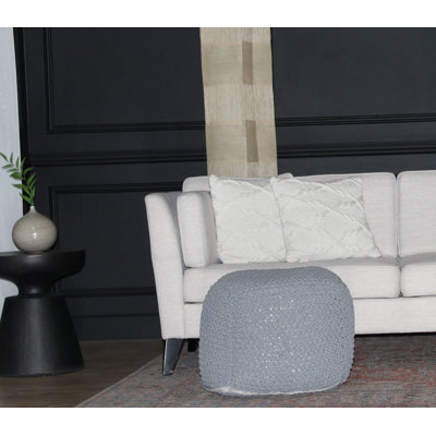 Handmade Cable Knitted Cotton Pouf Footrest - Semi-Rounded Seating For Living Room/Bedroom | Gift Idea