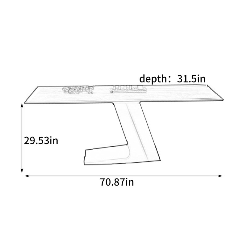 Bureau créatif haut de gamme, H 29,53 po x l 70,87 po x P 31,5 po