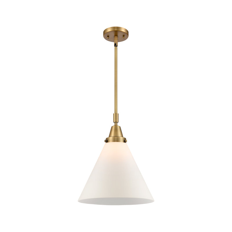 Luminaire suspendu conique 1 lumière Ashwath, Blanc mat, H 50,12 po x l 12 po x P 12 po, Laiton brossé