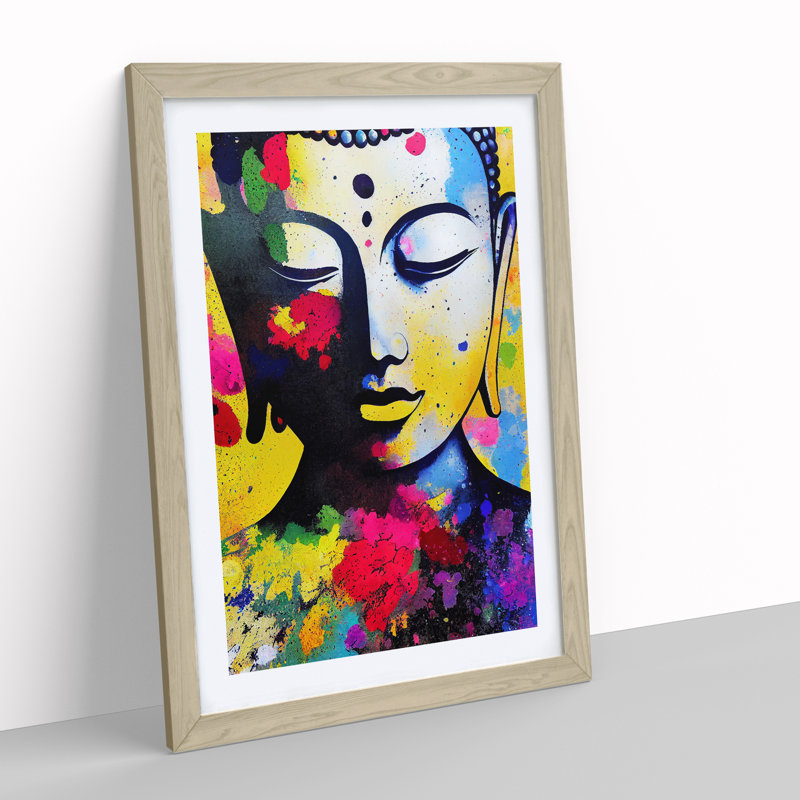 Buddha Splashed No.4 1 Piece Single Picture Frame Wall Art, 46cm H x 34cm W x 2cm D, Oak