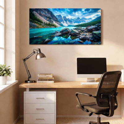 Ensemble de 1 tableau sur toile représentant un paysage de lac de montagne