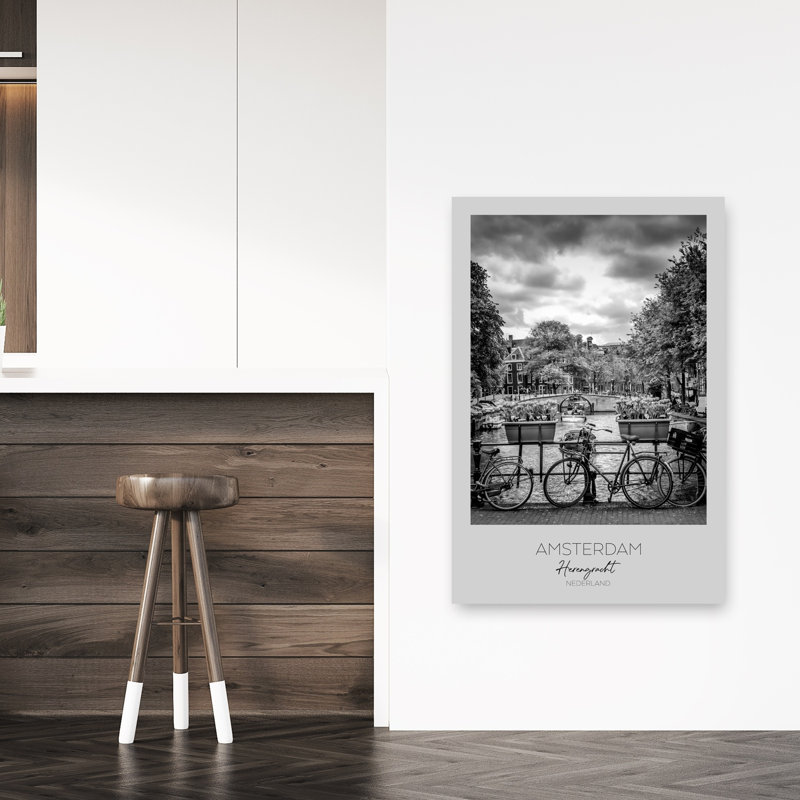 «Amsterdam Canal Bicyclcles», reproduction de tulipe contemporaine, art mural de la ville, 48" H x 32" W