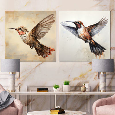 Ensemble de 2 reproductions d'art murales sur fond de colibri brun