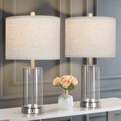 Nanak 22" Table Lamp Set With Night Light And USB Ports&Touch Control