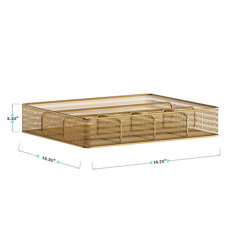 Gold Mesh Metal 6 Compartment Desk Drawer Organizer
