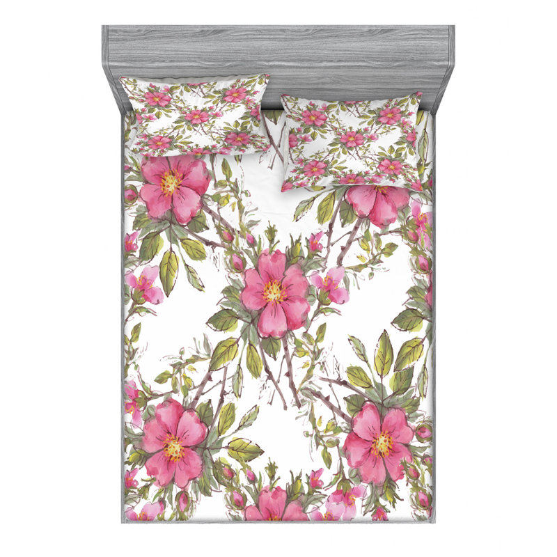 Ensemble de draps floral jardin rose pour chien, Ensemble de drap pour grand lit avec drap-housse