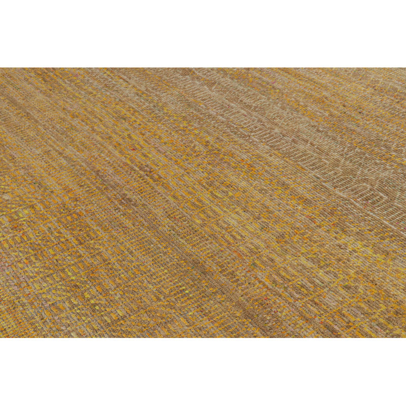 Rug & Kilim’S Contemporary Rug With Gold Stripes And Geometric Patterns