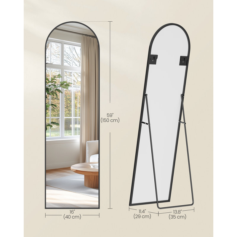 Full Length Mirror, Arched Full Body Mirror With Stand, Aluminium Alloy Frame Floor Mirror, Tempered Glass, For Bedroom, Living Room, Cloakroom