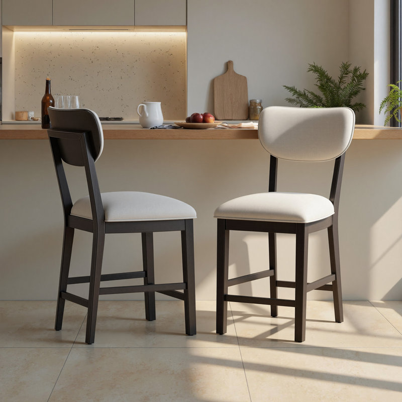 Tabouret de bar moderne en bois massif avec dossier rembourré, Noir