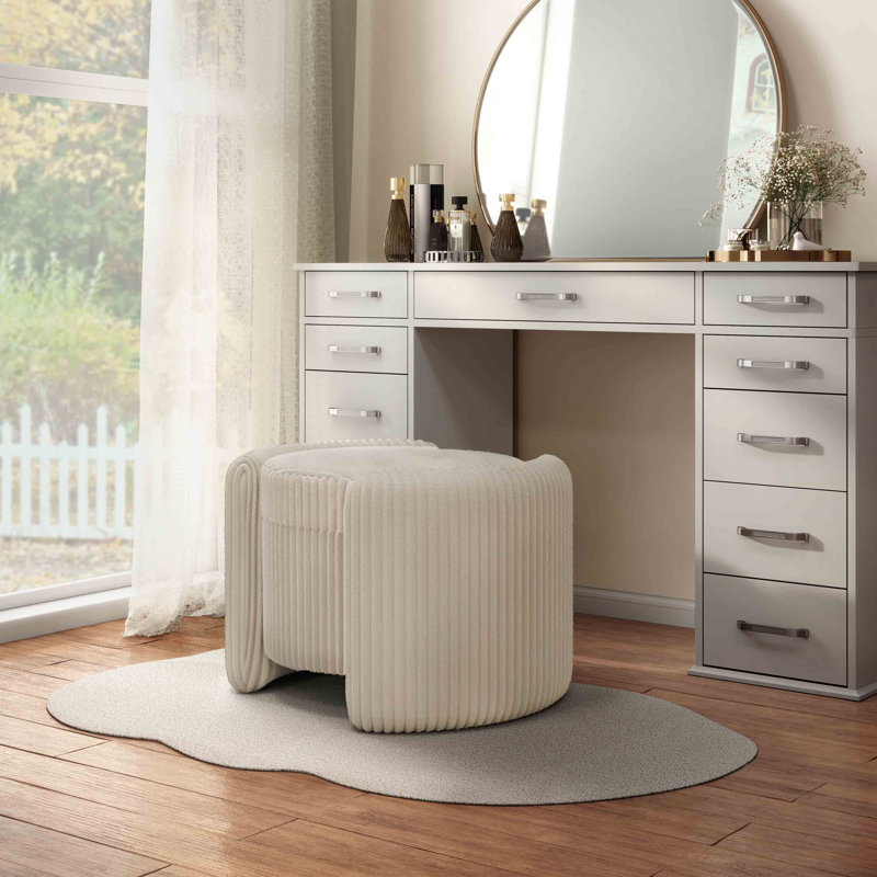 Buckler Round Storage Ottoman, Beige