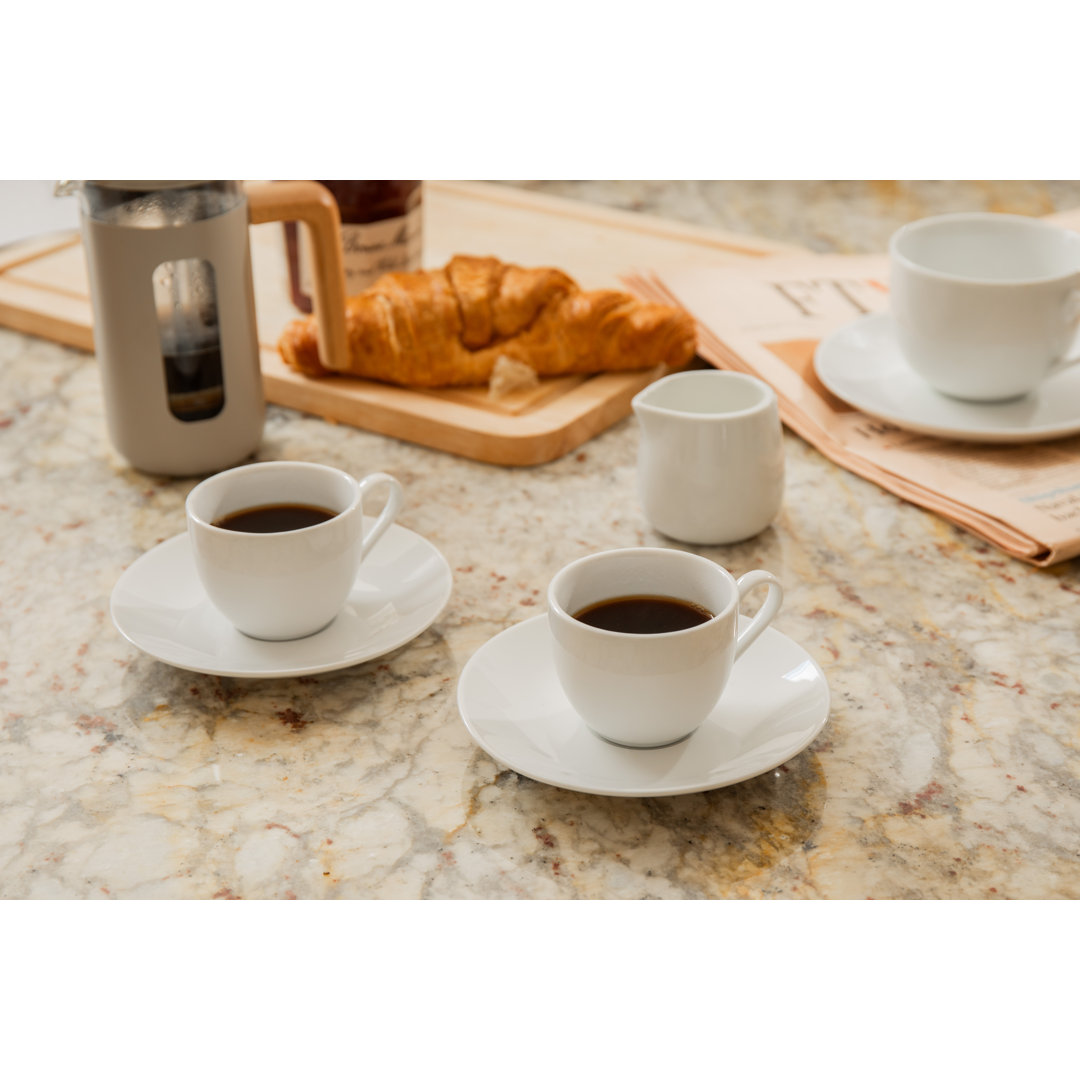 Mikasa Chalk Porcelain Espresso Cups and Saucers, 90ml, White