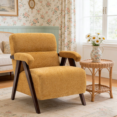 Chaise d'appoint rembourrée de style Mid-Century avec pieds en bois massif