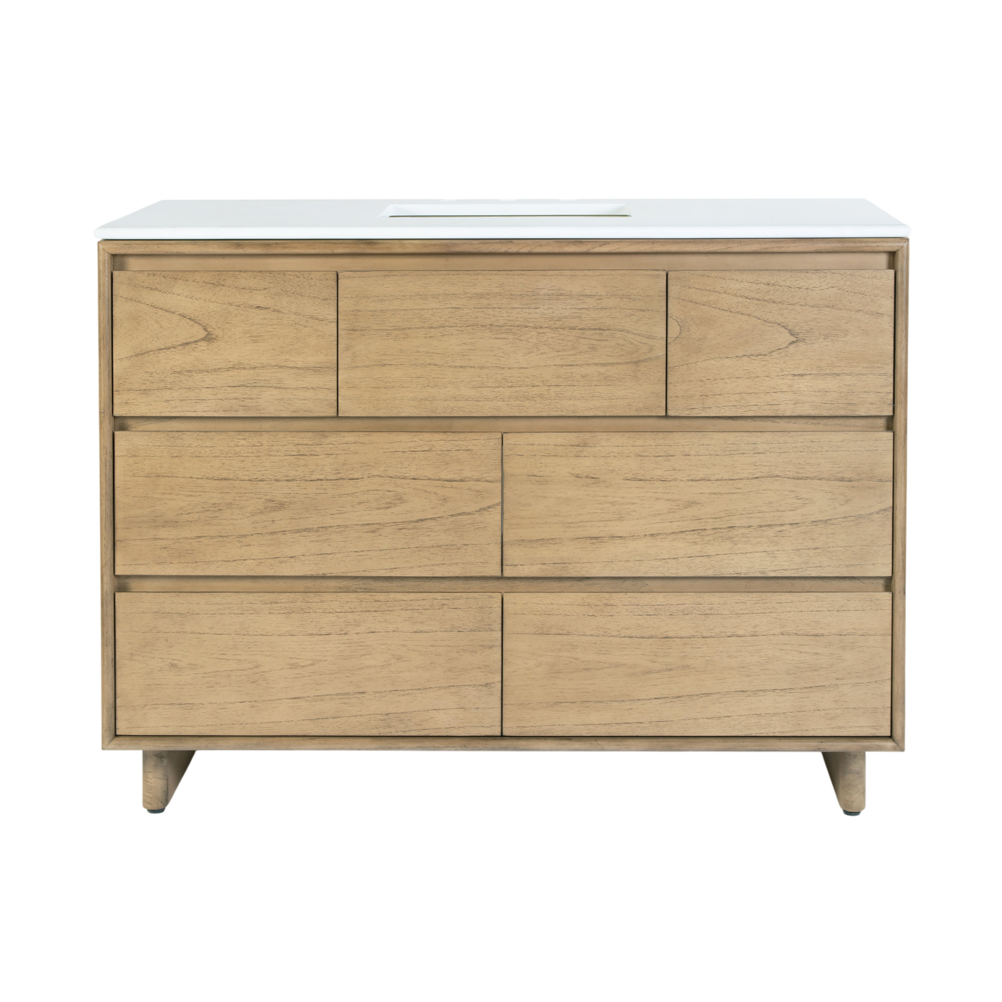 Soleil 48 in. W Wood and Quartz Single Sink 6 Drawer Vanity Set, Natural, 48"