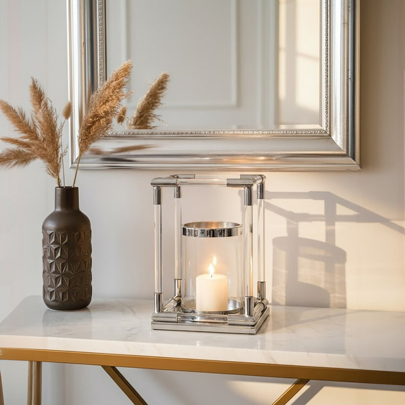 Ann Tabletop Lantern, 35 cm H x 24 cm W x 24 cm D, Silver