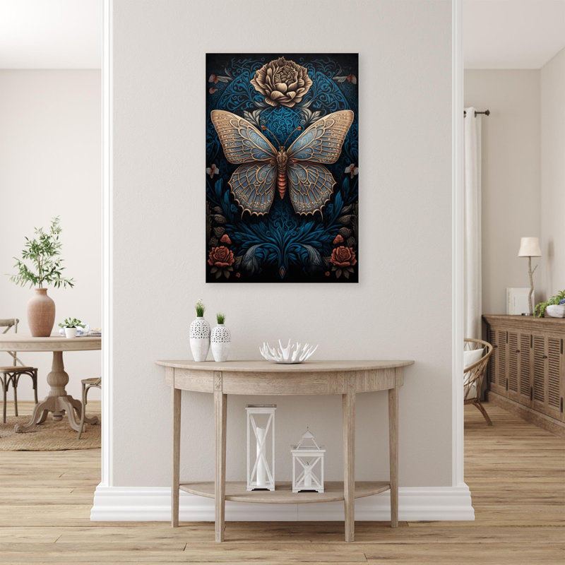 " Roses And Butterfly Symmetrical Painting ", 36" H x 24" L x 1.25" W