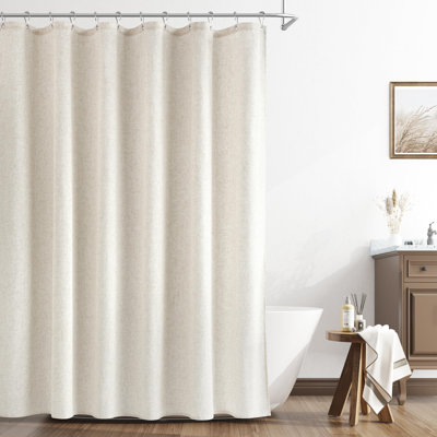 Linen Shower Curtain 84 Inch Long for Bathroom Beige 1 Panel，Linen