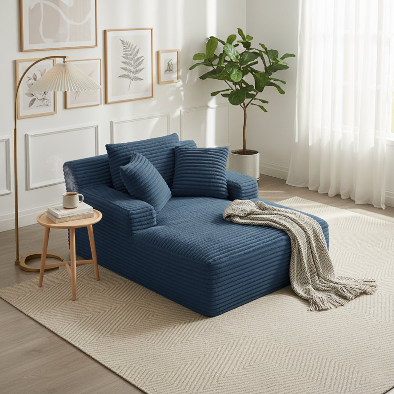 No-Assembly Oversized Bean Bag Sofa,  Plush Lounger for Living Room, Blue Corduroy