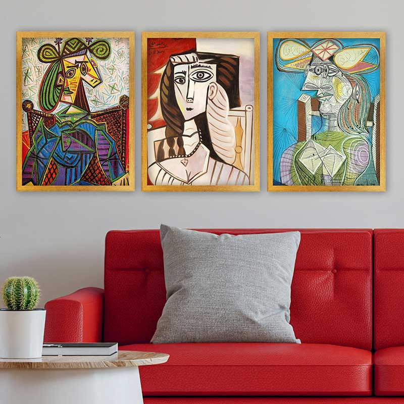 Superbe ensemble de peintures décoratives encadrées (3 pièces) de 21,7 po x 29,5 po chacune | Cadre 100% bois avec polystyrène de 0,8 pouce | Impression numérique UV | Parfait pour la décoration murale de salon, de bureau et de galerie
