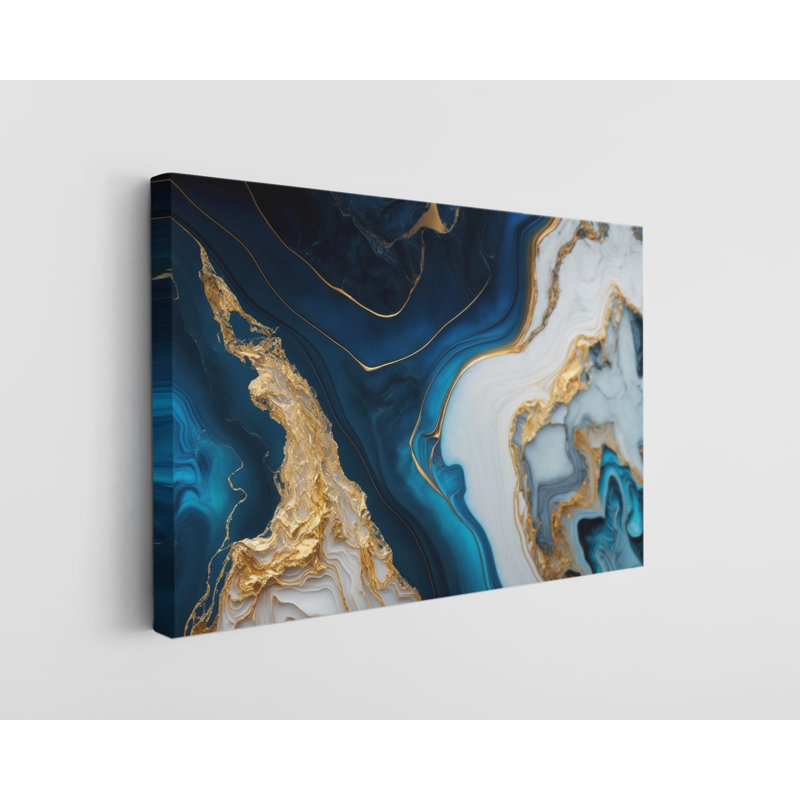 Reproduction d'art sur toile de luxe en marbre bleu foncé et pierre naturelle foncée, H 20 po x l 30 po x P 1 po