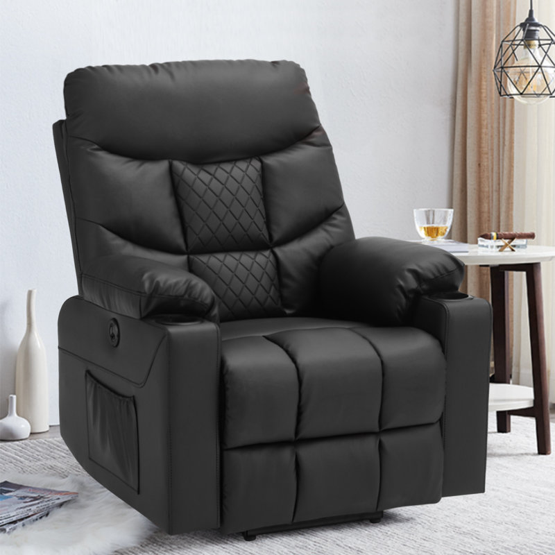 Fauteuil de massage inclinable chauffant en similicuir, Similicuir noir