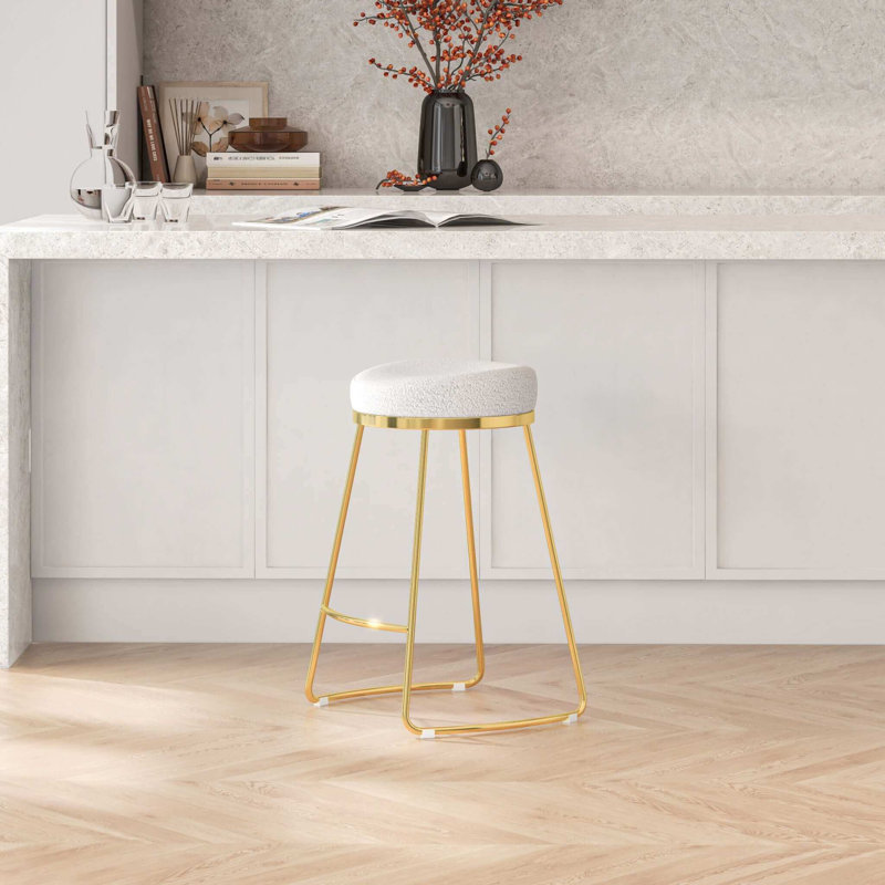 Elburt 26.2'' Luxury Modern Upholstered Kitchen Furniture Island Counter Metal Stool, White