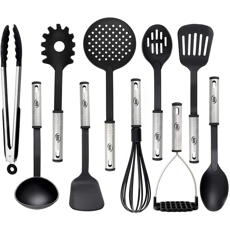 Kaluns Kitchen Utensils Set of 10 – Nylon & Stainless Steel Cooking Tools, Heat Resistant Non-Stick Safe Spatula, Ladle & Spoon Cookware Accessories