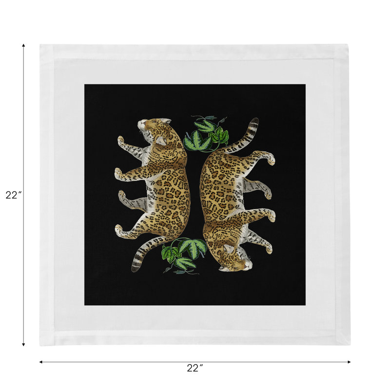 Leopard Seeing Double Cotton Sateen Dinner Napkins, Black