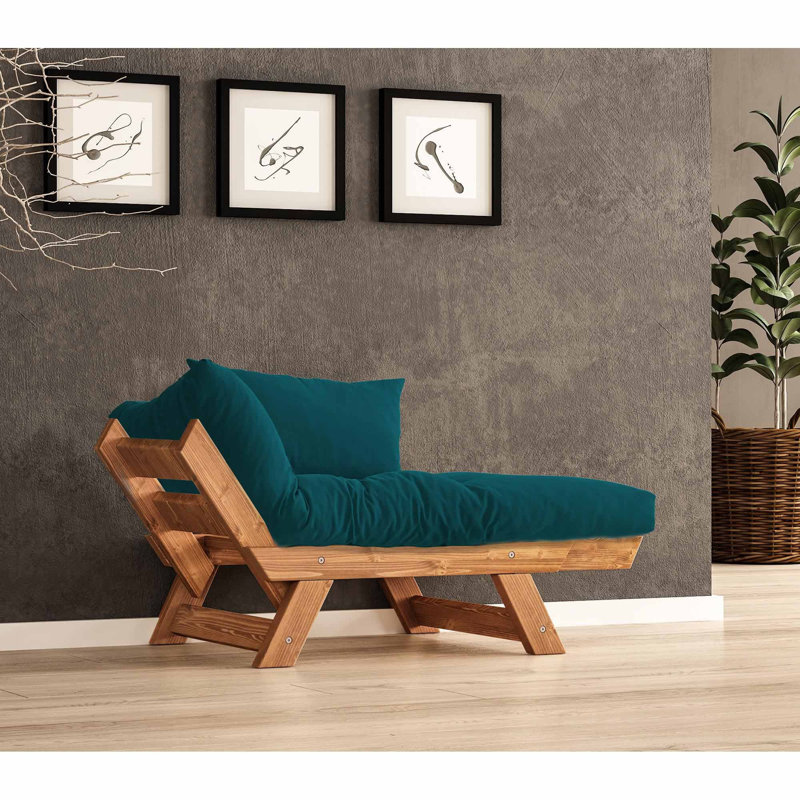 Canapé convertible d'extérieur en bois de pin 1 place avec coussins en lin imperméables, Vert essence, Teck