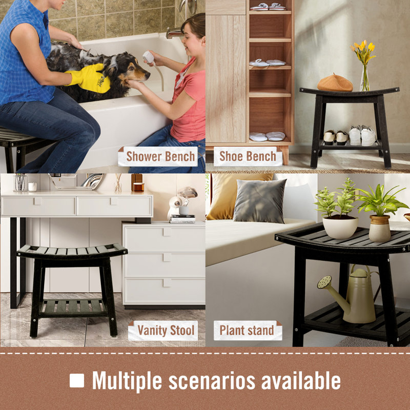 Oberst 21.8'' W Manufactured Wood Corner Shower Bench, Black