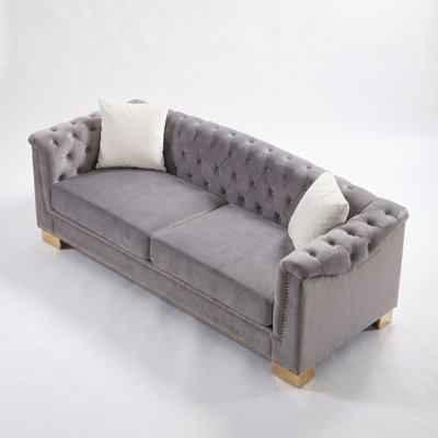 84-Inch Classic Modern Chesterfield Sofa with Rolled Arms & Tassel Cloud Decor, Fits Living Room, Bedroom, Apartment