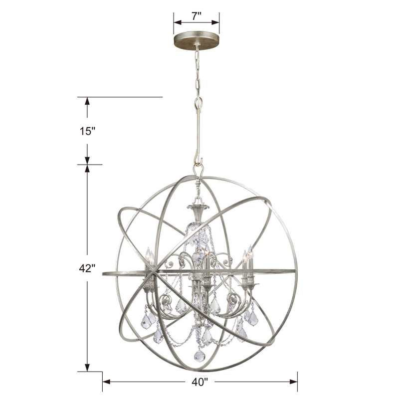 Lustre 6 lumières façon bougie Dreiling, Transparent, taillé main, Argent d'antan