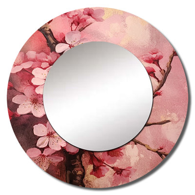Cherry Blossoms Dark Pink Collage - Cherry Decorative Mirror, Traditional Large Round Wall Mirror, Printed Metal Art