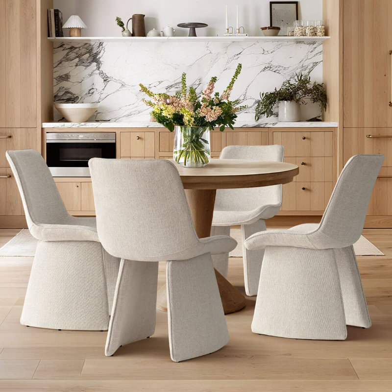 Hennigan Upholstered Dining Chairs with Sculptural Base, Beige