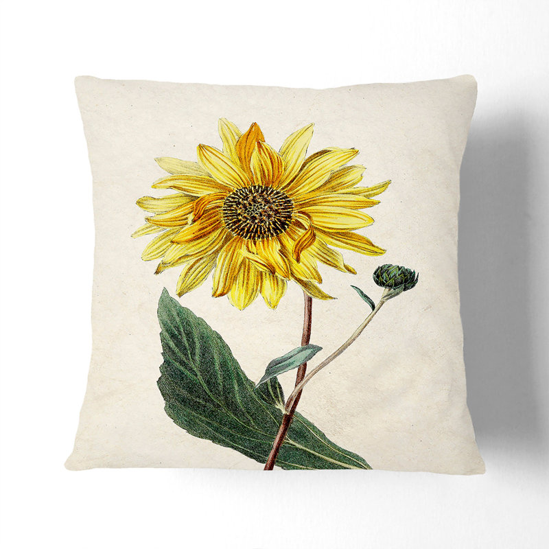 Illustration of a Yellow Sunflower Cushion with Filling, 40cm H x 40cm W x 15cm D, Stone