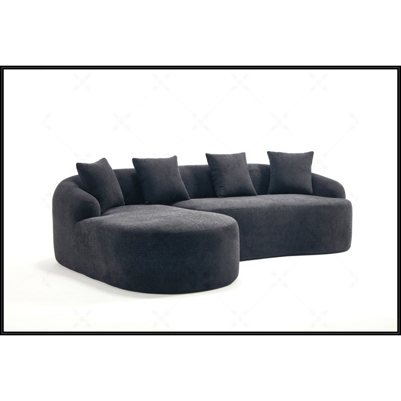 Canapé modulaire en forme de L Boneless avec méridienne incurvée, canapé modulaire en chenille, mousse 30D haute densité, canapé-lit modulaire minimaliste pour salon